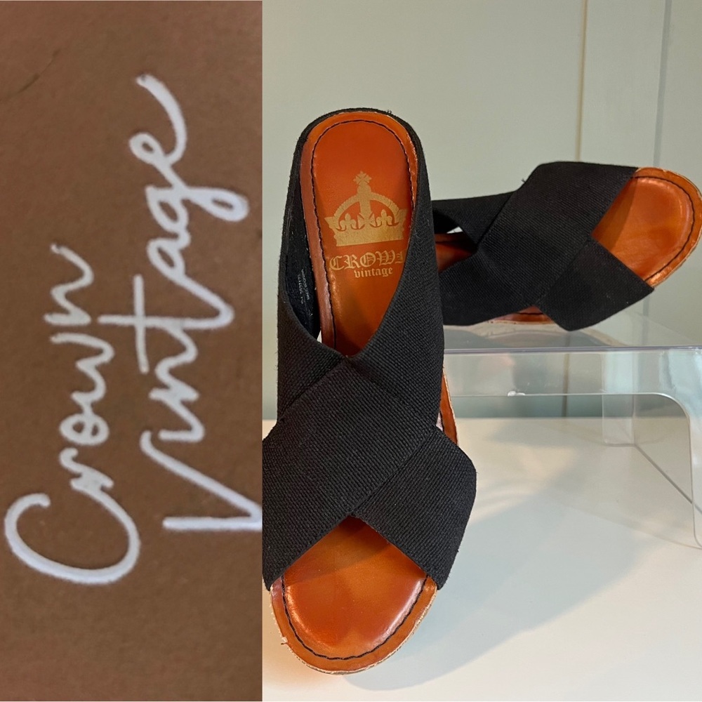 Crown Vintage Black Crisscross Platform Shoes